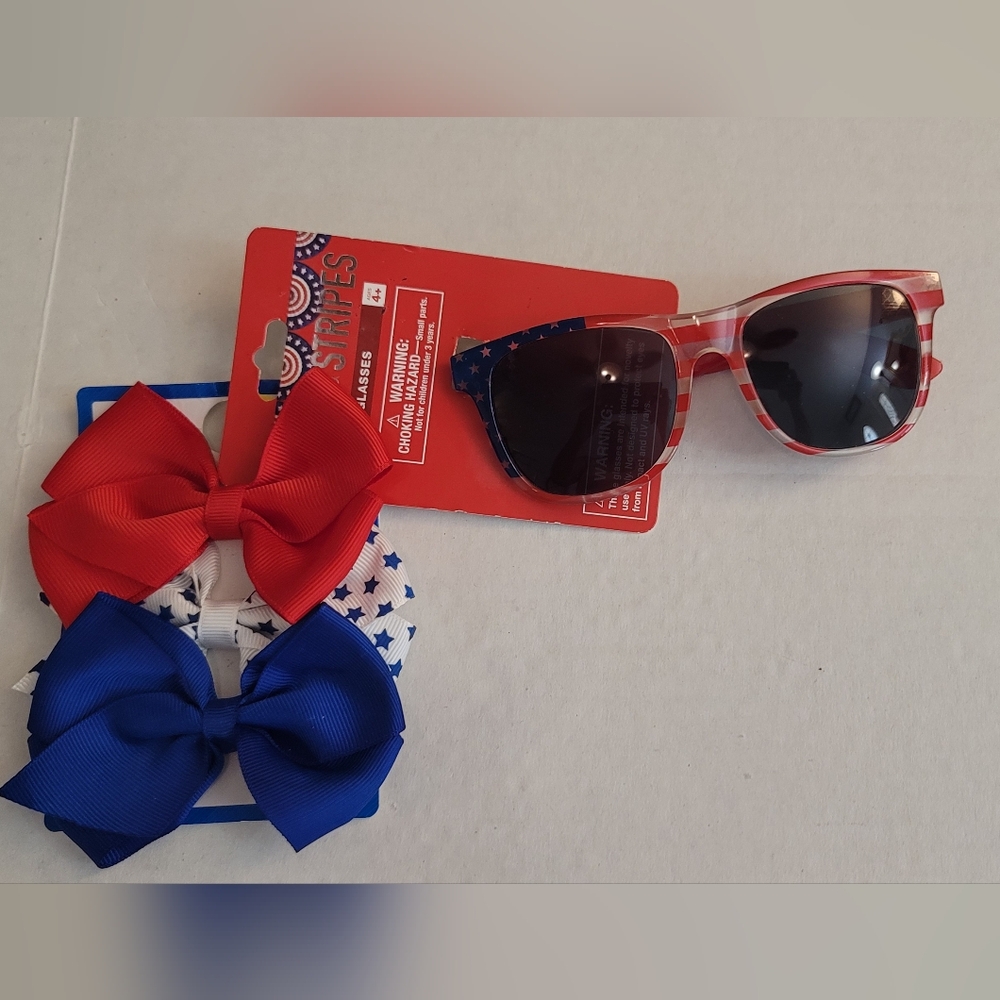 Patriotic Sunglasses And Hair Bow Bows clips red white blue stars